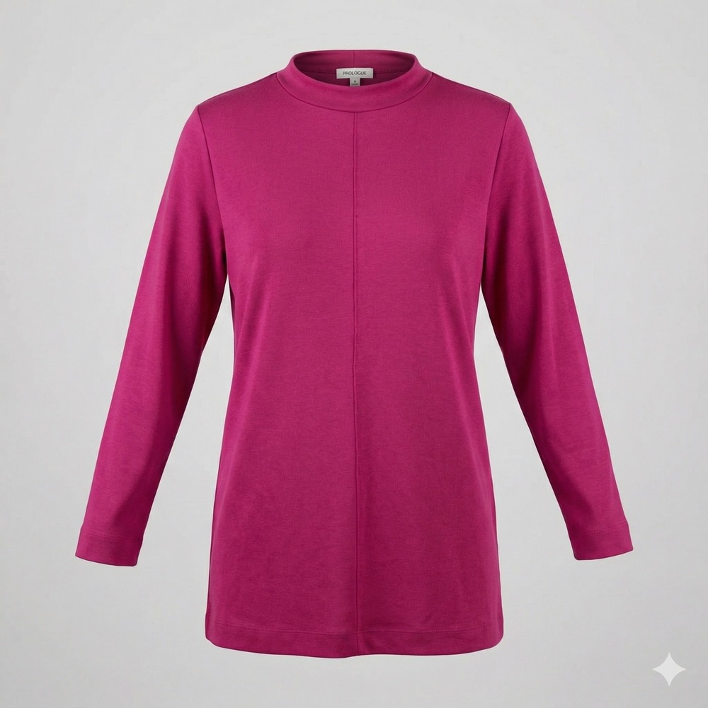 Prologue Womens XL Magenta Pink Mock Neck Tunic Top Side Pockets RN17730